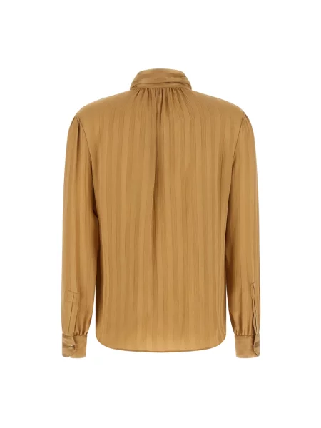 Bluzka Saint Laurent z kokardką w paski beżowa