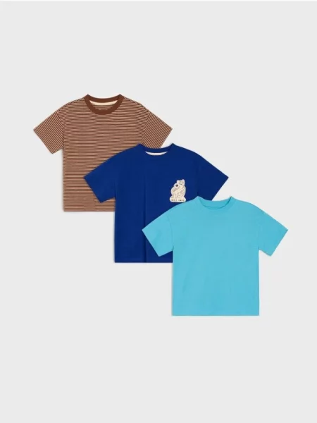 Sinsay trička s potiskem 3 pack námořnická modrá