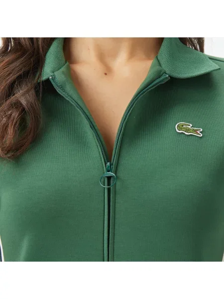 Lacoste Sukienka Z Krótkim Rękawem Half Zip Z Blokadą Koloru Classic Fit Ciemnozielona zielony