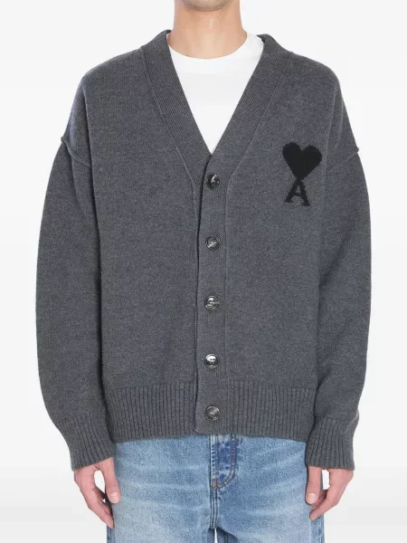 Cardigan Ami Paris cu motiv cu inimi gri