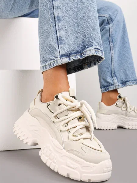 Sneakers închis cu șireturi duble și platformă imprimată Luppoa bej