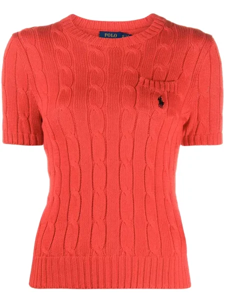Top Polo Ralph Lauren cu broderie tricotate roșu