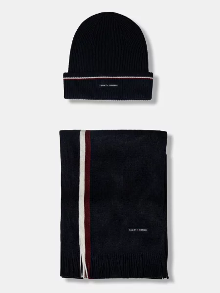 Kapa i šal s dodatkom vune Tommy Hilfiger tamno plava