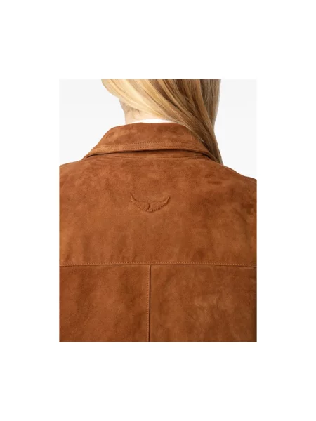 Kurtka skórzana Zadig & Voltaire z logo brązowa