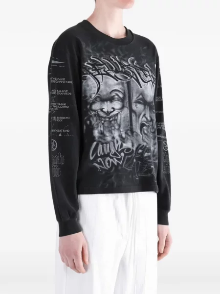 Lung tricou Hellstar cu imagine negru