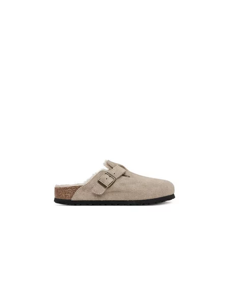 Birkenstock Pantofle Boston Shearling černošedá béžové