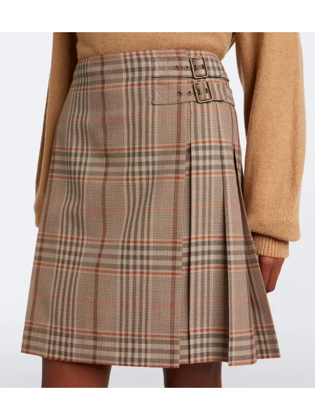 Fustă Burberry de lână în carouri bej