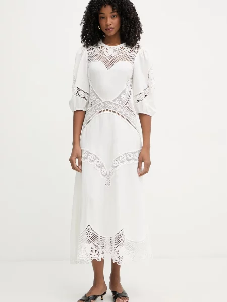 Twinset rochie evazată cu vâscoză alb