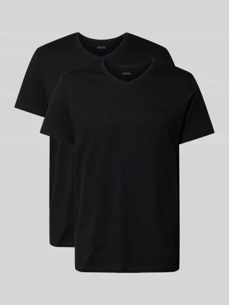 T-shirt z dekoltem w serek w zestawie 2 szt. model ‘ComfortS’ Boss czarna