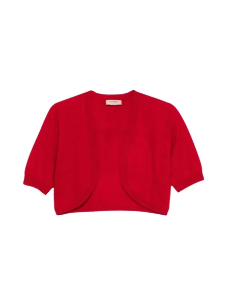 Sweter Twinset wełniany z krótkim rękawem czerwony