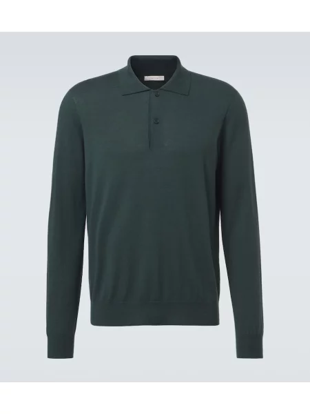 Tricou polo The Row din cașmir verde