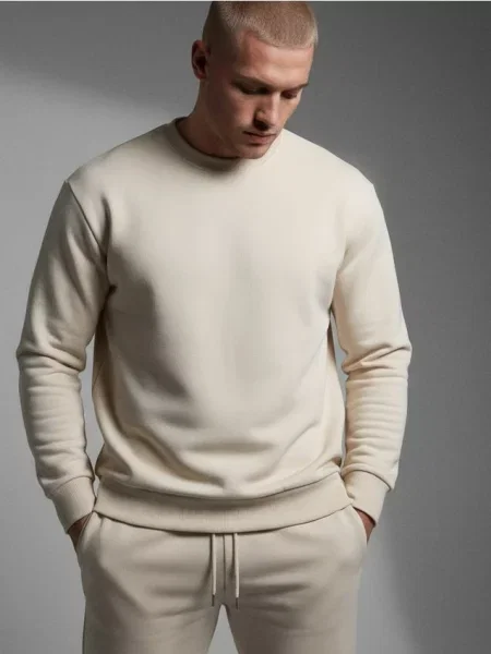 Sinsay Bluza crewneck basic kremowy