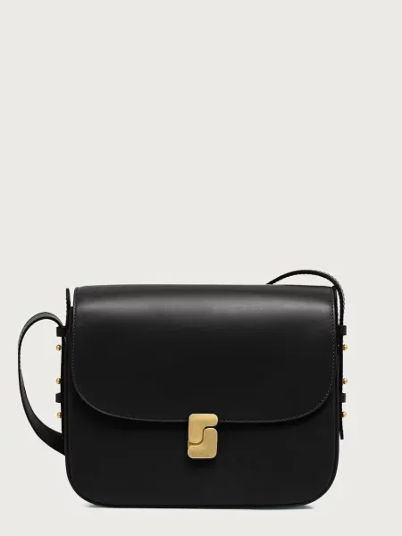 Soeur geantă crossbody pentru femei din piele BELLISSIMA MAXI negru
