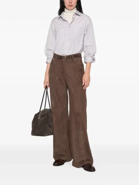 Pantaloni Brunello Cucinelli din piele de căprioară maro