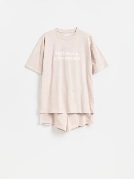 Reserved Set pijama din două piese cu imprimeu galben-pal galben