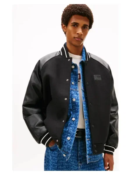 Tommy Jeans Geacă bomber | cu adaos de lână negru