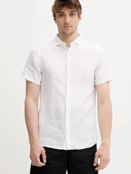 Lněná košile Superdry regular s klasickým límcem bílá