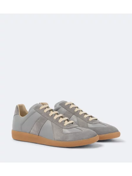 Sneakerși Maison Margiela din piele de căprioară albastru
