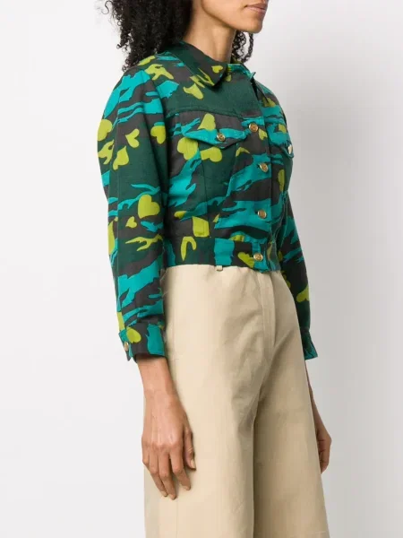 Maskáčová džínová bunda Jean Paul Gaultier Pre-owned s potiskem modrá