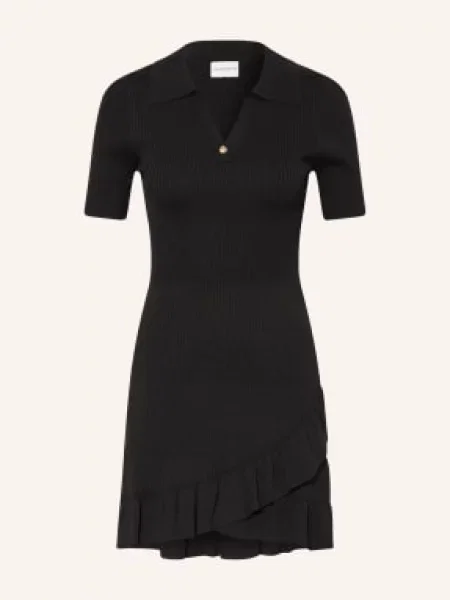 Claudie Pierlot Dzianinowa Sukienka Polo Z Falbanami schwarz czarna