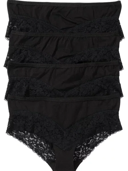 Figi panty z koronką 4 pary czarne