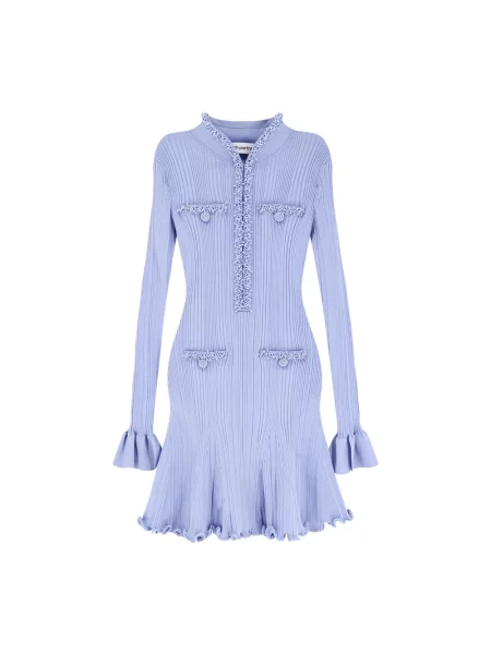 Dzianinowa mała sukienka mini Self-portrait retro niebieska