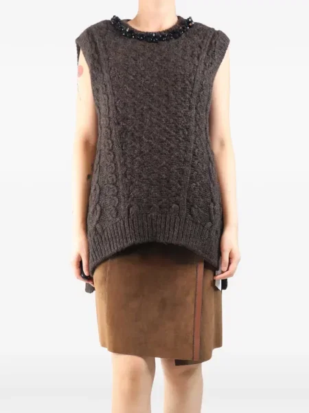 Top Simone Rocha fără mâneci tricotate chunky maro