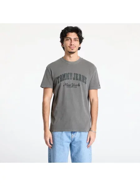 Тениска Tommy Jeans сиво с апликация черно