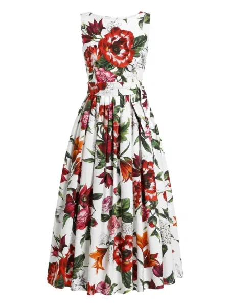 Rochie midi Dolce & Gabbana cu model floral cu imagine până la genunchi alb