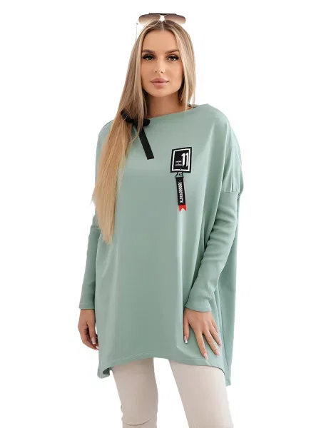 Oversize mikina s asymetrickými stranami tmavě mint máta