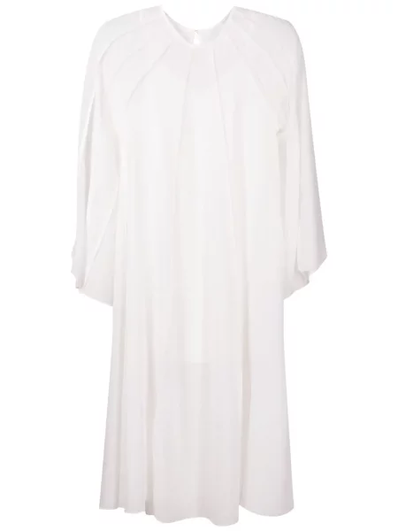 Szeroka sukienka Olympiah z frędzli garniturowa biała