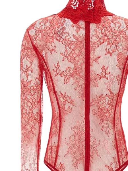 Body Blumarine cu model floral din dantelă roșu