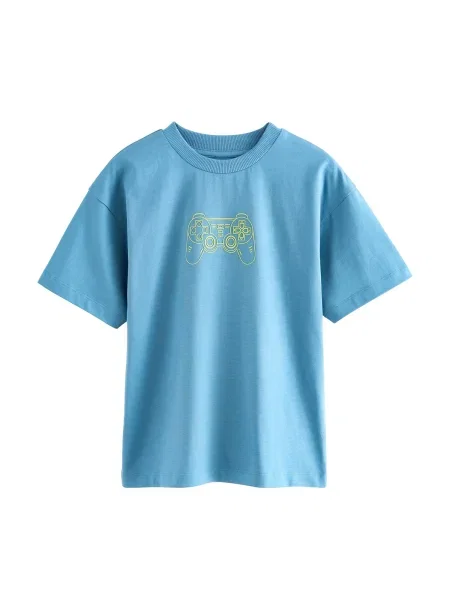 Next Tricou azur / neon verde