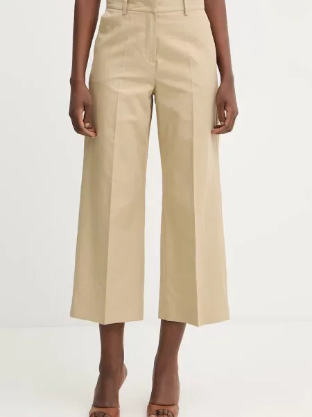 Weekend Max Mara spodnie z dodatkiem lnu ZIRCONE beżowe
