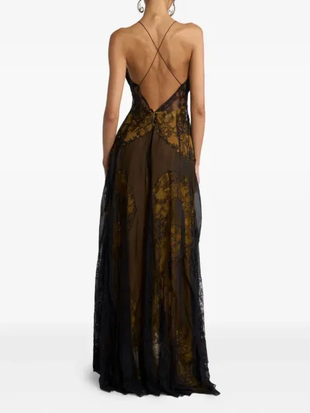 Rochie maxi Etro de mătase cu model floral de costum maro