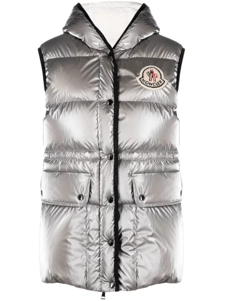 Kamizelka puchowa Moncler z kapturem srebrna