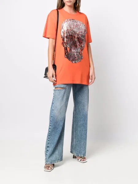 Tričko Philipp Plein s korálky oranžové