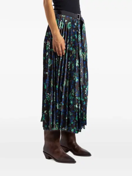 Fustă midi Sacai cu model floral cu imagine maro