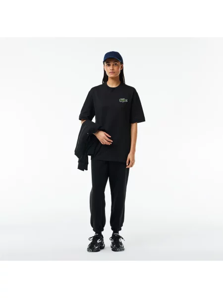 Lacoste Koszulka Unisex Loose Fit Large Z Organicznej Bawełny Ze Wzorem Krokodyla czarna