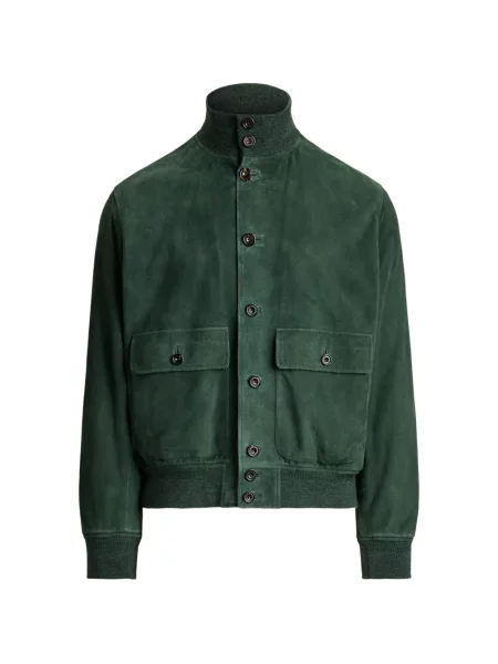 Geacă Ralph Lauren Purple Label din piele de căprioară verde