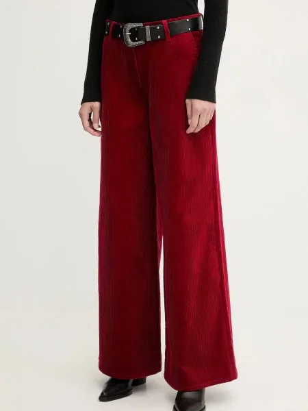 Filippa K pantaloni de catifea cord lat high waist roșu