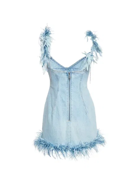 Rochie din denim Area cu pene albastru