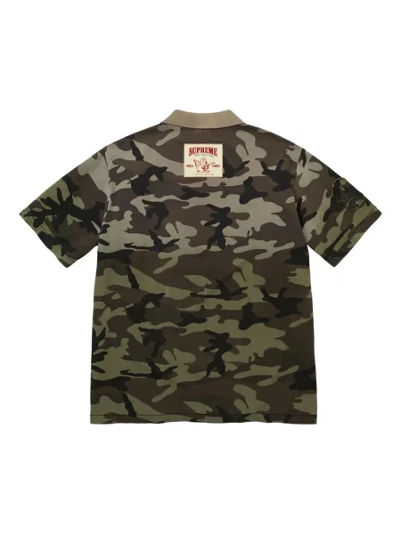 Tricou polo Supreme cu model camuflaj verde