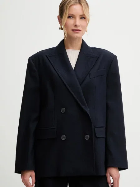 MAX&Co. jachetă din amestec de lână bleumarin oversize melanj