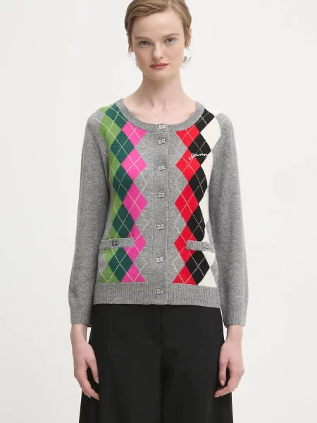 GANNI cardigan din lână Cashmere Wool Mix light gri