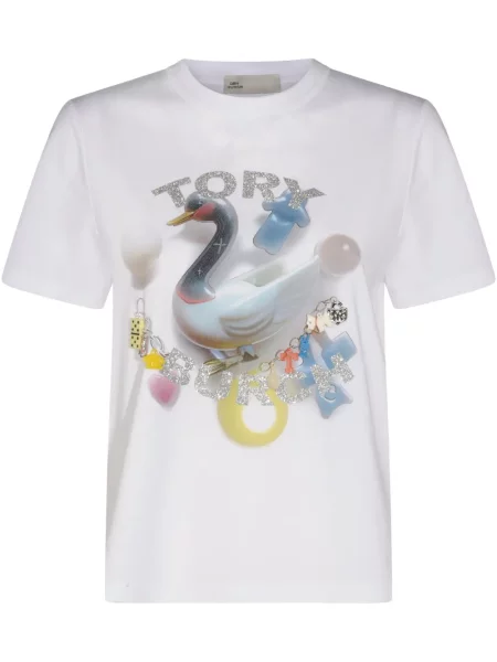 Tricou Tory Burch cu imagine alb