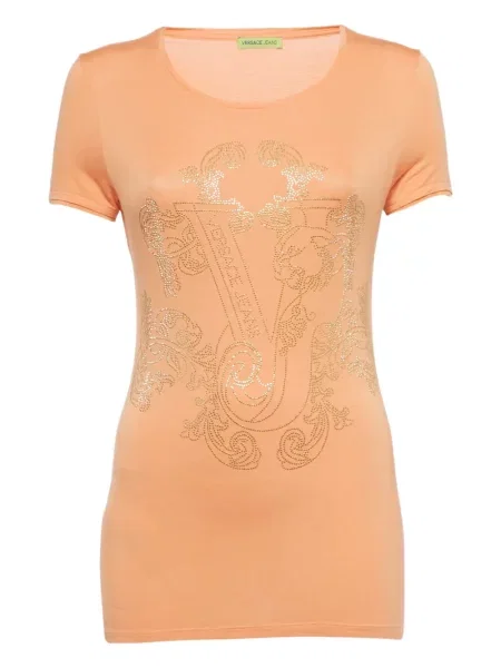 Tricou Versace Jeans Couture cu decolteu rotund portocaliu
