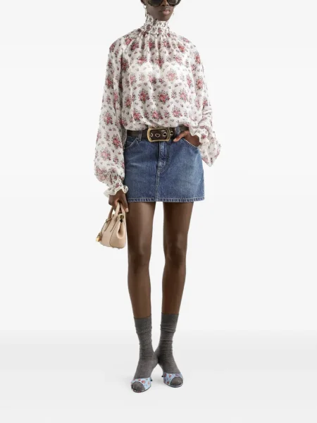 Gėlėtas raštuotas nėriniuotas palaidinė Dolce & Gabbana balta