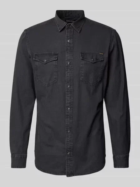Koszula casualowa o kroju slim fit z kołnierzykiem typu kent model ‘ESHERIDAN’ Jack&jones czarna