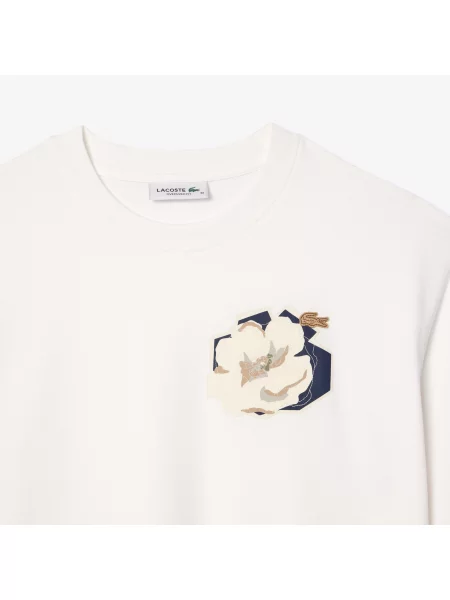 Lacoste Luźna Koszulka Z Nadrukiem Kwiatowym biała
